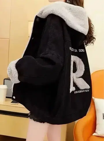 미사용 새상품 여성용 데님 아우터 블랙 속기모 프리 사이즈