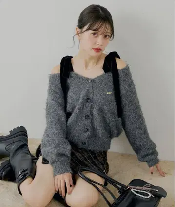 벨로아 리본 루즈 니트 가디건 치코 Chico