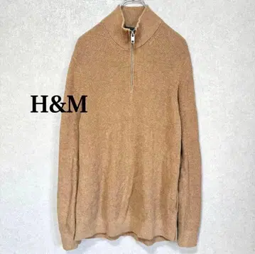 H&M 하프 지퍼 니트 스웨터 M 브라운 긴팔 하이넥 튜닉 기장