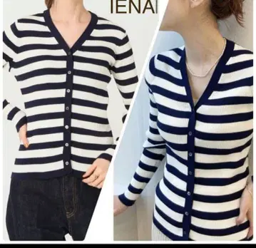 IENA 3 x 3 리브 V넥 가디건 보더