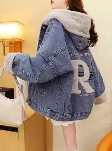 미사용 새상품 여성용 데님 아우터 인디고 블루 속기모 프리 사이즈