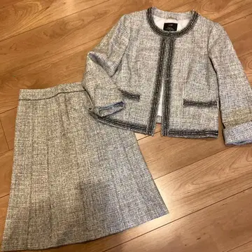 23구 트위드 노카라 자켓 스커트 수트 셋업 사이즈 38