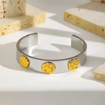 스테인리스 스틸 플라워 모티브 뱅글 실버/골드