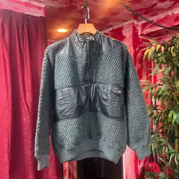 80s leather&acryl pullover