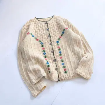 빈티지 꽃무늬 자수 케이블 니트 로리안 가디건 P11