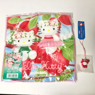 헬로키티 신슈 한정판 푸치 타월 호쿠리쿠 한정판 키링 세트