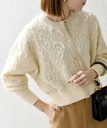 새상품 SHIPS any 자카드 범피 컴팩트 가디건