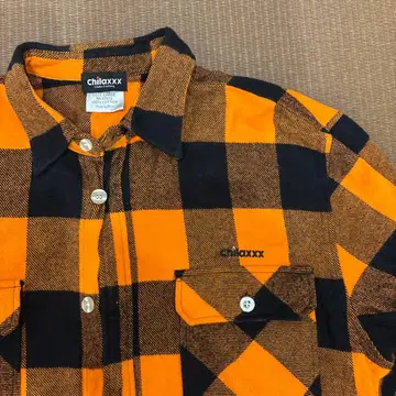 chillaxxx 체크 무늬 플란넬 셔츠 오렌지/블랙