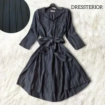 드레 스테리아 새틴 셔츠 원피스 네이비 스트라이프 벨트 드레이프감