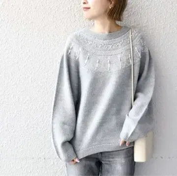 새상품급 SHIPS 비쥬 페어아일 풀오버 니트 라이트 그레이 울