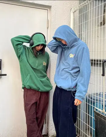 9090 90 로고 후디드 플리스 재킷 그린 L