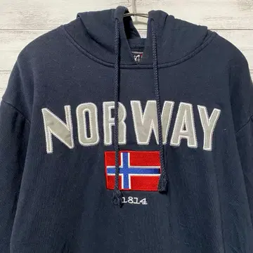 노르웨이 자수 후드티 블랙 국기 USA 구제 의류