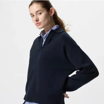 스무스 코튼 릴랙스 폴로 스웨터 네이비