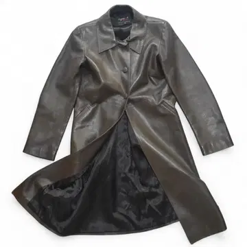 agnes b SPECIAL 프랑스제 램 가죽 롱 코트 올리브 2