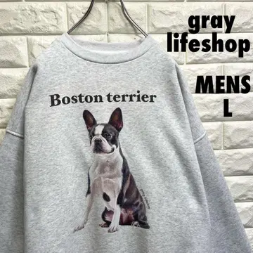 gray lifeshop 보스턴 테리어 프린트 맨투맨 남성용 L 사이즈