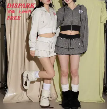 새상품 [ DISPARK ] 디스파크 로즈 자수 비쥬 후드티 & 치마바지