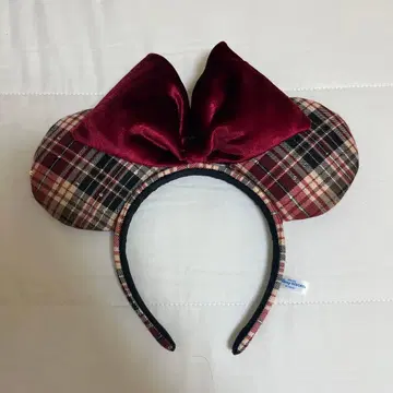 디즈니 체크 무늬 머리띠