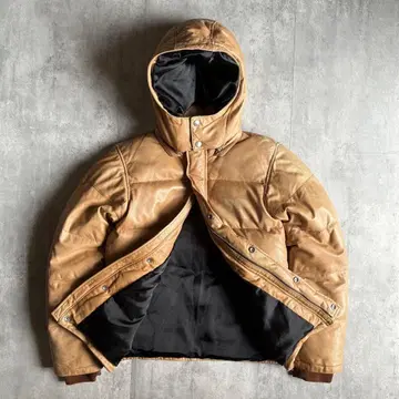 [00s archive] 가죽 다운 자켓 천연 가죽 더블 지퍼 y2k