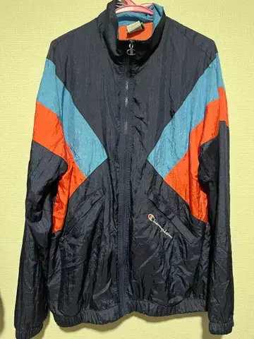 Champion 나일론 자켓 LARGE 블랙 파랑 오렌지