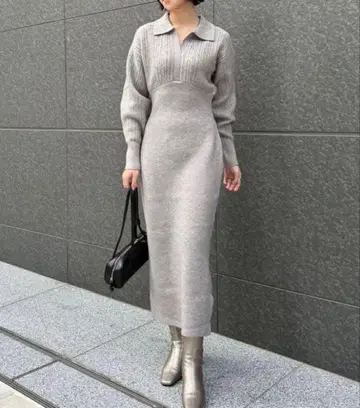 러그나문 그레이 카라 부착 니트 롱 원피스 M 사이즈