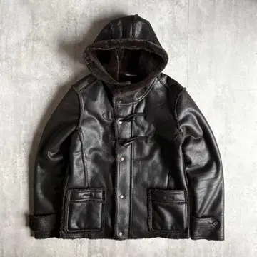 [ 00s archive ] 무스탕 자켓 후드 부착 y2k 구제 의류