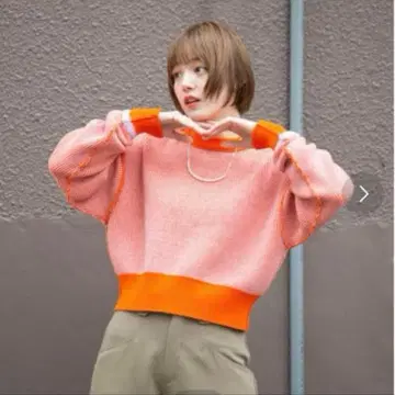 KBF 바이컬러 리버서블 니트 오렌지