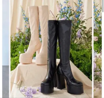 Darich 스트레치 가죽 롱 부츠 화이트