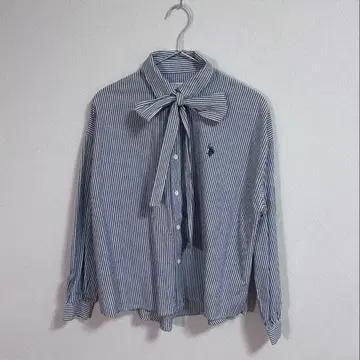 U.S. POLO ASSN. 보타이 스트라이프 블라우스 셔츠