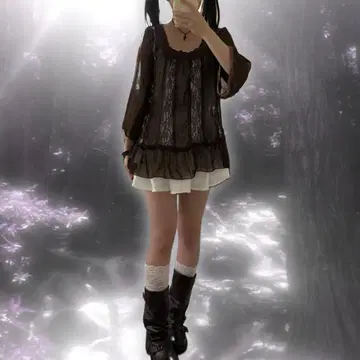 00s 코켓 모리걸 페어리 그런지 시스루 레이스 상의