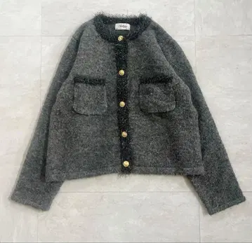 노리즈 라메 후와후와 자켓 그레이 골드 버튼 워셔블 24AW