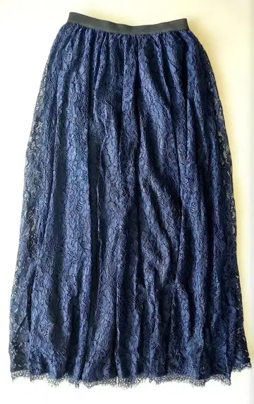 Vin 네이비 레이스 플레어 롱 스커트