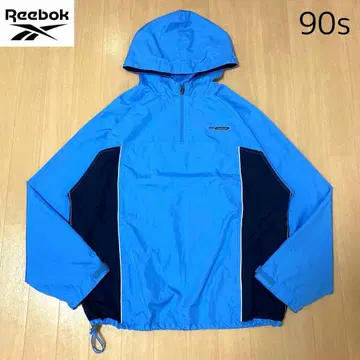 리복 90s 나일론 후드티 아노락 블루 기믹 다수 짧은 기장