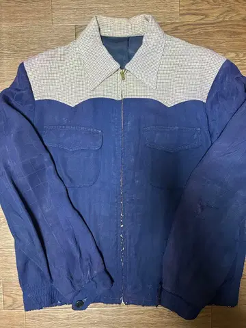 50s 퍼플네이비 격자 x 핑크 하운드투스 레이온 개버딘 재킷