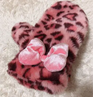 디즈니 리조트 핑크 레오파드 무늬 퍼 장갑