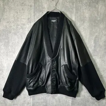 최고급 가죽 니트 절개 자켓 올 블랙 빅 루즈 빈티지