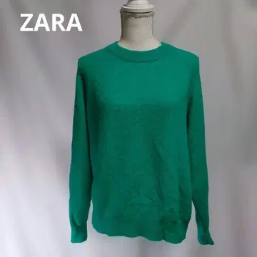 ZARA 크루넥 니트 그린 스웨터 알파카 울 혼방 포근한
