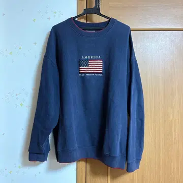 구제 의류 미국 국기 자수 네이비 트레이닝복