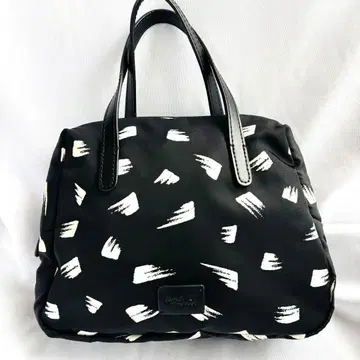 레어 agnes b 애니에스 블랙 나일론 천연 가죽 올 패턴 핸드 토트백