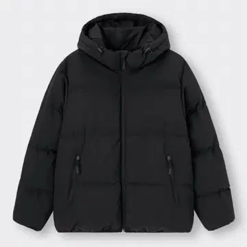 블랙 다운 자켓 후드 부착