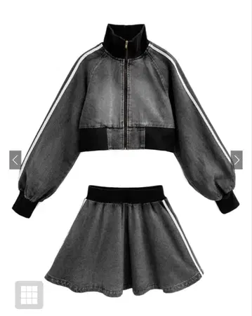 GRL 라인 블루종 플레어 스커트 데님 셋업 [ qu91 ]