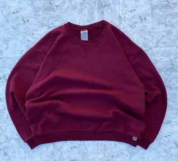 00s 러셀 애슬레틱 무지 맨투맨 앞 V 가제트 짧은 기장 버건디 L