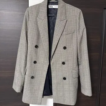 ZARA 체크 무늬 더블 브레스트 테일러드 자켓 EU 36