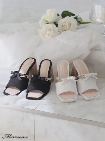 M me eme 엠미에메 리본 트위드 뮬 샌들 블랙