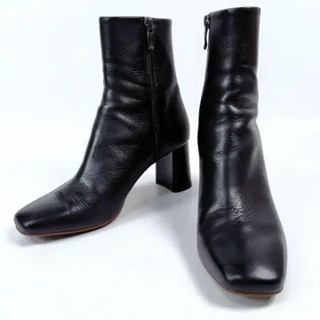 다이애나 사이드 지퍼 부츠 스퀘어토 23.5 와이드 힐 천연 가죽 블랙