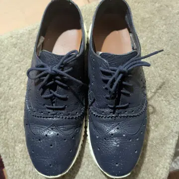 여성용 네이비 가죽 드레스 스니커즈 37