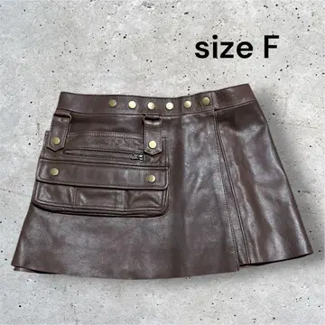 미니 스커트 y2k 브라운 가죽 랩 미니 스커트 size F