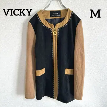 VICKY 배색 파이핑 노카라 자켓 고급 엘레강트