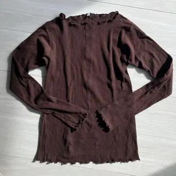 baserange 베이스 리브 티셔츠 프릴 브라운