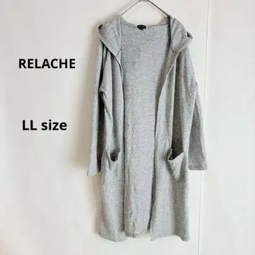RELACHE 롱 가디건 LL 그레이 후드 포켓 부착 얇은 소재