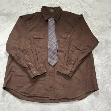 코튼 플란넬 셔츠 넥타이 코디 세트 XL 브라운